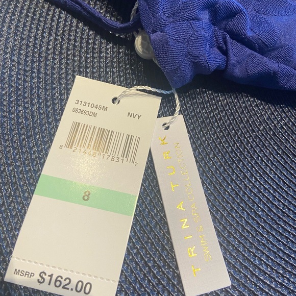 TRINA TURK JOPLIN JACQUARD PETAL CUTOUT PLUNGE ONE PIECE SWIMSUIT blue size 8 - Picture 11 of 11